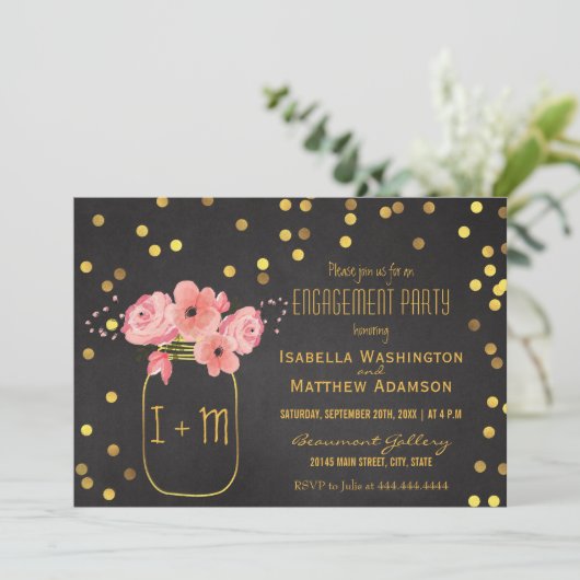 Invitation Groupe d'engagement Mason Jar Confetti Chalkboard (Debout devant)
