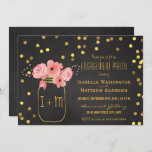 Invitation Groupe d'engagement Mason Jar Confetti Chalkboard<br><div class="desc">Fleurs d'aquarelle roses et faux invitation de la fête de fiançailles de bocal de mason en feuilles d'or.Veuillez noter : tous les produits de Zazzle ont des graphiques imprimés à plat.</div>