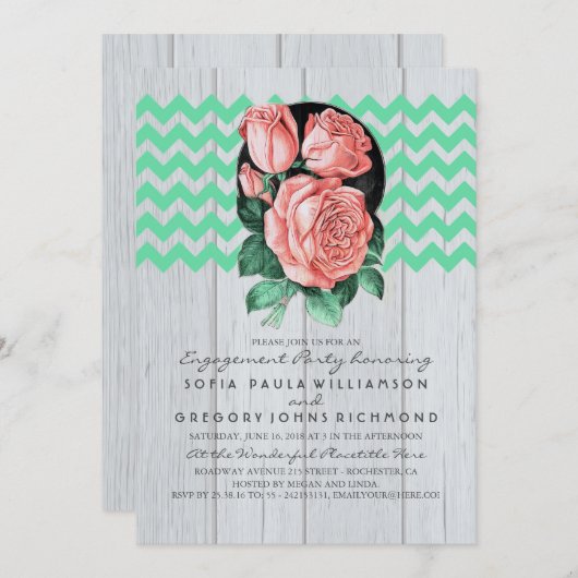 Invitation Groupe d'engagement rustique chic à la menthe et r (Devant / Derrière)