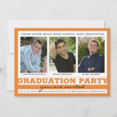 Invitation Groupe Graduation Party 3 Photos Orange Noir (Devant)