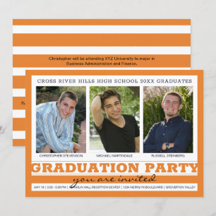 Invitation Groupe Graduation Party 3 Photos Orange Noir