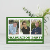 Invitation Groupe Graduation Party 3 Photos Vert (Debout devant)
