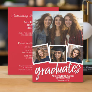 Invitation Groupe Graduation Party - 4 Photos Rouge