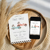 Invitation Growing Up Two Fast Blue & Red Race Car Birthday