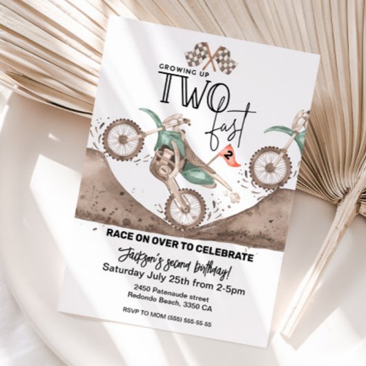 Invitation Growing up TWO FAST Dirt Bike 2nd birthday invite