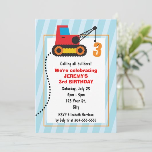 Invitation Grue de construction 3e anniversaire (Debout devant)