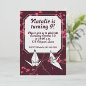 Invitation Grue de papier rose Origami Fleur de cerisier (Debout devant)