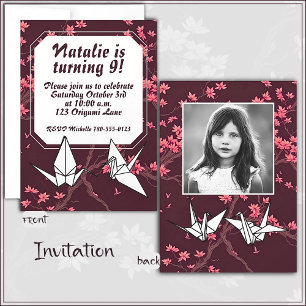 Invitation Grue en papier rose Origami Cerisier en fleurs