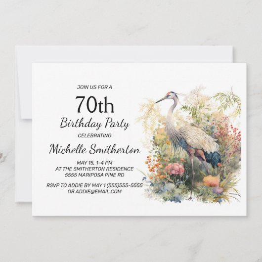 Invitation Grue Feuillage Floral 70e Anniversaire (Devant)