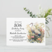 Invitation Grue Feuillage Floral 80e Anniversaire (Debout devant)