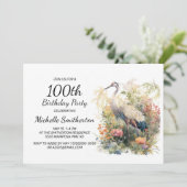 Invitation Grue Feuille Foliage Floral 100e anniversaire (Debout devant)