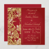 Invitation Grues d'or chinoises sur le Mariage rouge (Devant / Derrière)