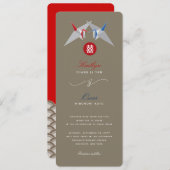 Invitation Grues en papier rouge et bleu Origami Mariage chin (Devant / Derrière)