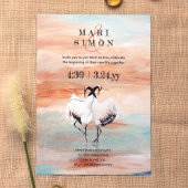 Invitation Grues japonaises, Beige, Mariage Turquoise