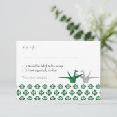 Invitation Grues Origami vert / Argent Grues Mariage RSVP (Debout devant)