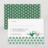 Invitation Grues Origami vert / Argent Grues Mariage RSVP (Devant / Derrière)