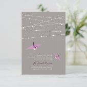 Invitation Grues Papier Violet Fée Lumières Mariage Réception (Debout devant)