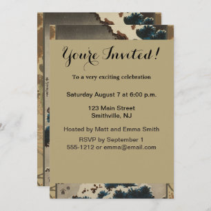 Invitation Grues sur un pin couvert de neige Hokusai