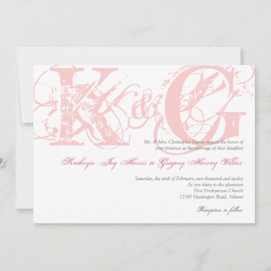 Invitation grunge antique rose de mariage de (Devant)
