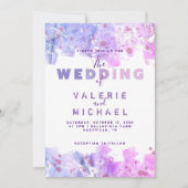 Invitation Grunge artistique moderne Mariage rose et violet (Devant)