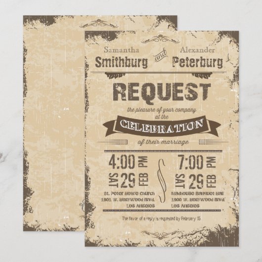 Invitation grunge beige rustique à la mode de (Devant / Derrière)
