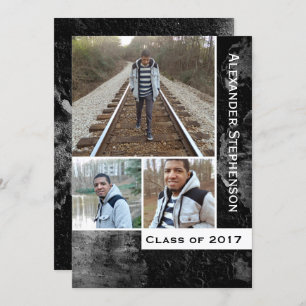 Invitation Grunge Béton 3 Photo Boys Graduation