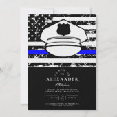 Invitation Grunge Blue Line Police Casquette Graduation (Devant)