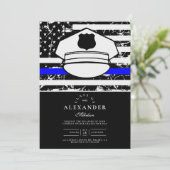 Invitation Grunge Blue Line Police Casquette Graduation (Debout devant)