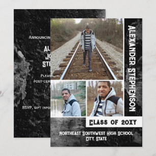 Invitation Grunge Concrete 3 Photo Boys Guys Graduation