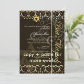 Invitation Grunge Damask Bat mitzvah/noir/or (Debout devant)