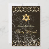Invitation Grunge Damask Bat mitzvah/noir/or (Dos)