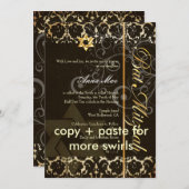 Invitation Grunge Damask Bat mitzvah/noir/or (Devant / Derrière)