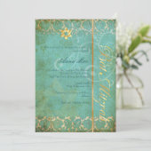 Invitation Grunge Damask Bat mitzvah/turquoise/or (Debout devant)