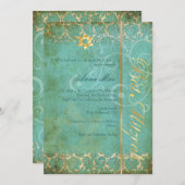 Invitation Grunge Damask Bat mitzvah/turquoise/or (Devant / Derrière)