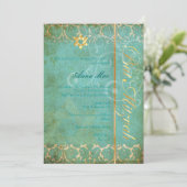 Invitation Grunge Damask Bat mitzvah/turquoise/or (Debout devant)