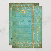 Invitation Grunge Damask Bat mitzvah/turquoise/or (Devant / Derrière)