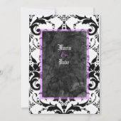 Invitation Grunge Goth Black White Damask Lavender Mariage (Devant)