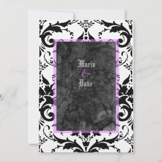 Invitation Grunge Goth Black White Damask Lavender Mariage (Devant)