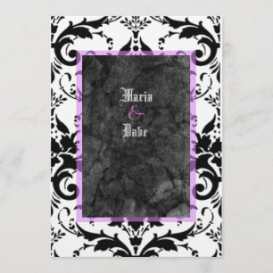 Invitation Grunge Goth Black White Damask Lavender Mariage