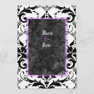 Invitation Grunge Goth Black White Damask Lavender Mariage