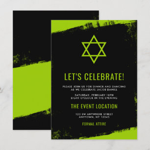 Invitation Grunge Lime Green Black Bar Mitzvah Réception