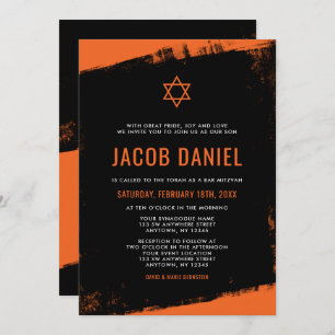 Invitation Grunge Orange Black Bar Mitzvah