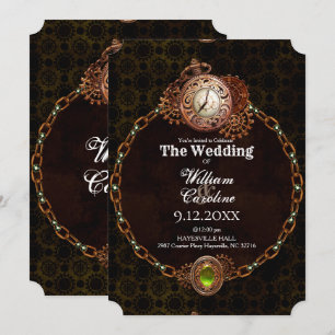 Invitation Grunge Steampunk Gears and Clock Vintage Wedding