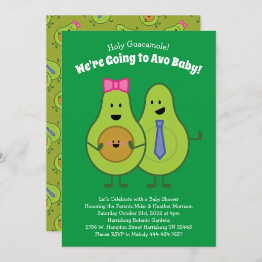 Invitation Guacamole Avocado Baby shower Co-Ed Gender Neutral (Devant / Derrière)