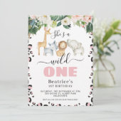Invitation Guépard Rose Fille Premier Anniversaire Sauvage (Debout devant)