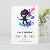 Invitation Guerrier coloré Ninja Digital Girl Anniversaire (Debout devant)