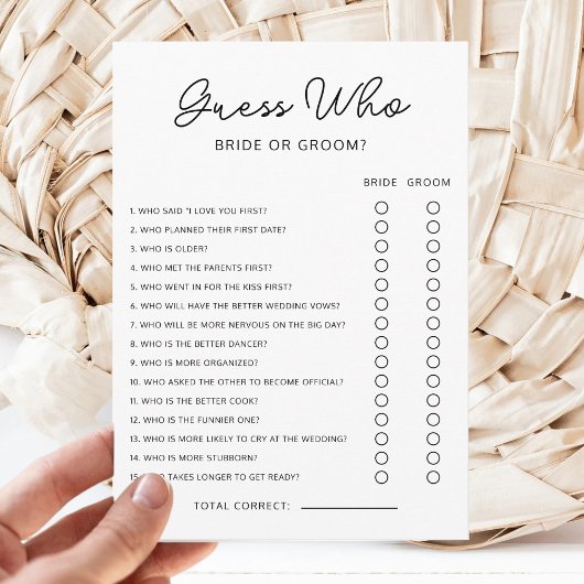 Invitation Guess Who Bride or Groom Game Bridal Shower Game