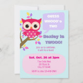 Invitation Guess Who's Two, Pink Owl 2nd Birthday (Devant)