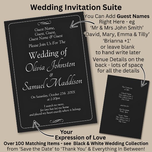 Invitation Guest Names, Black & White with Infinity Scroll 