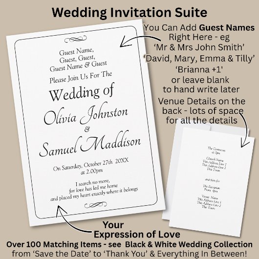 Invitation Guest Names, Black & White with Infinity Scroll 